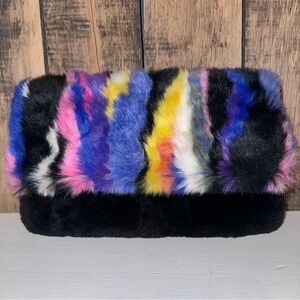 3am forever #mobwife #fauxfur Fold Over Clutch Furry Fuzzy Purse Bag Top Zip NEW